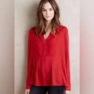Anthropologie Maeve Women’s De Stijl Chiffon Red Henley Blouse
